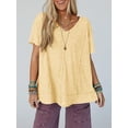 thumbnail image 3 of Womens Oversized Tshirts Knit V Neck Short Sleeve Tunic Tops Summer Casual Loose Fit Tee Shirts, 3 of 7
