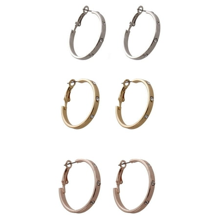 Time And Tru 3 Pair Silver, Gold, and Rose Gold Tone Hoop Earring Set