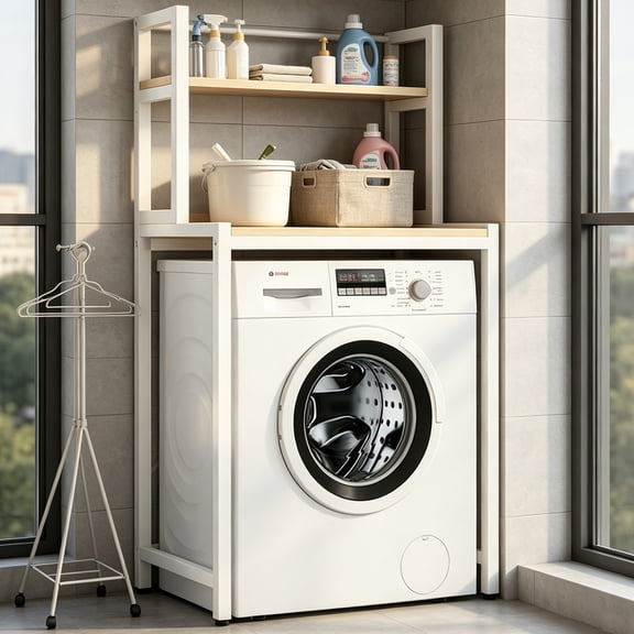 Over Washer Storage Shelf Floor Standing Heavy Duty Laundry Room Organizer White