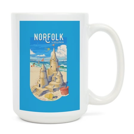 

15 fl oz Ceramic Mug Norfolk Virginia Painterly Sand Castle Contour Dishwasher & Microwave Safe