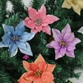 thumbnail image 5 of 10Pcs Glitter Poinsettia Flowers Christmas Tree Ornaments, Artificial Poinsettias Bushes Christmas Decorations for Xmas Holiday Wedding , 5.2-inch, 5 of 8