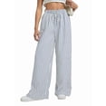 thumbnail image 3 of Women'S Striped Wide Leg Lounge Pants Knot Front High Waisted Baggy Pants Trousers Streetwear Blue S, 3 of 8