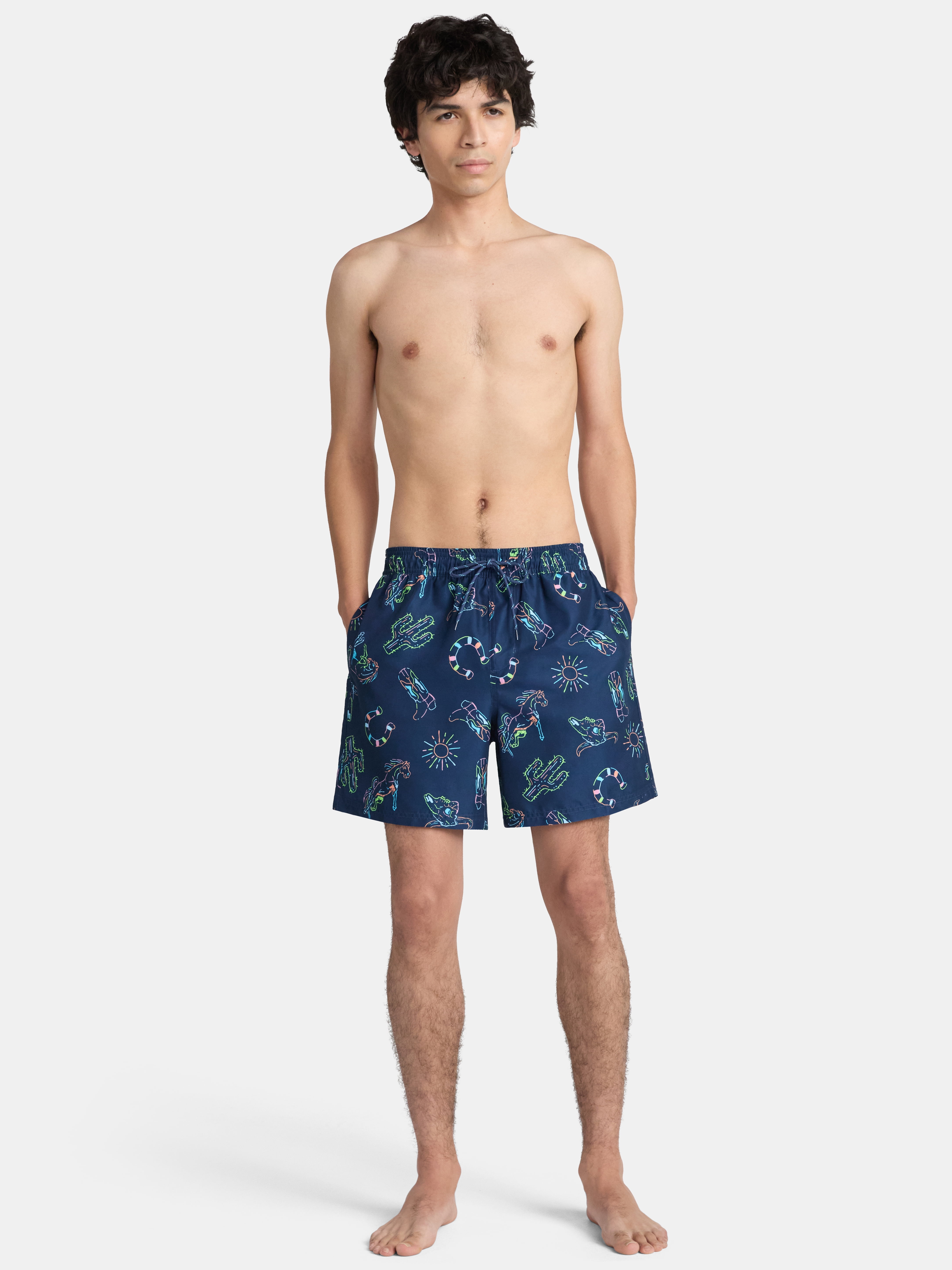 No Boundaries Elastic Waist Swim Shorts, 6" Inseam, Men's & Big Men's
