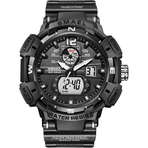 Mens Analog Digital Sports Watch Large Face Outdoor Sports Waterproof Military Wrist Watches with Date Multifunction Tactics LED Army Watch Backlight Stopwatch (Black)