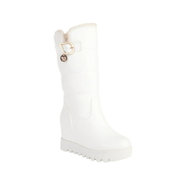 Zapatos de mujer talla grande, para otoño/invierno, de algodón, con suela gruesa y pelo grueso, de manga media, con suela deslizante, para correr, botas vaqueras.