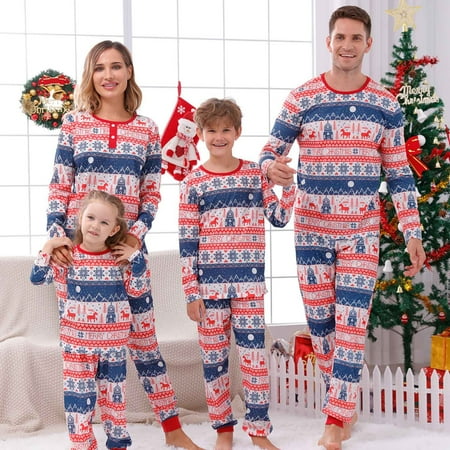 

Homchy Men Dad Christmas Print Family Matching Long-Sleeved Top + Pants Set