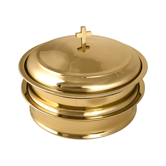 Communion Ware 2 Holy Wine Serving Trays with a Cover Stainless Steel - (Brass/Gold Shiny)