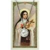 Pewter Saint St Therese Little Flower Medal with Laminated Holy Card, 3/4 Inch