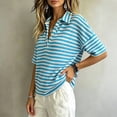 thumbnail image 3 of GigrtiJin Women's Short Sleeve T Shirts Striped V Neck Collared T Shirts Womens Casual Pull On Cropped Outdoor Tees with Button, 3 of 5