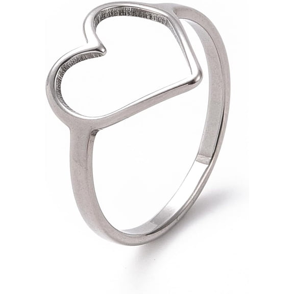 Non-Tarnish 201 Stainless Steel Heart Finger Ring Hollow Wide Ring for Women Stainless Steel color US Size 6 1/2(16.9mm)