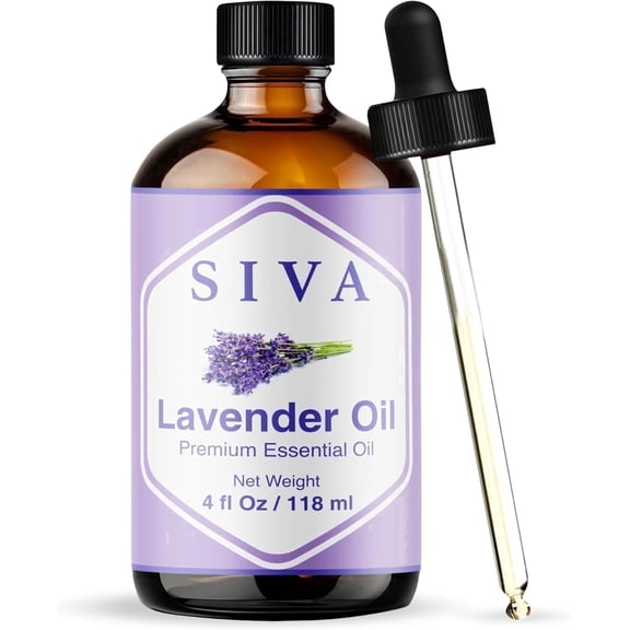 SIVA Lavender Essential Oil - 4 Fl Oz – Natural Lavender Oil - for Diffuser, Face, Skin Care, Aromatherapy, Hair Care, Scalp and Body Massage - with Dropper