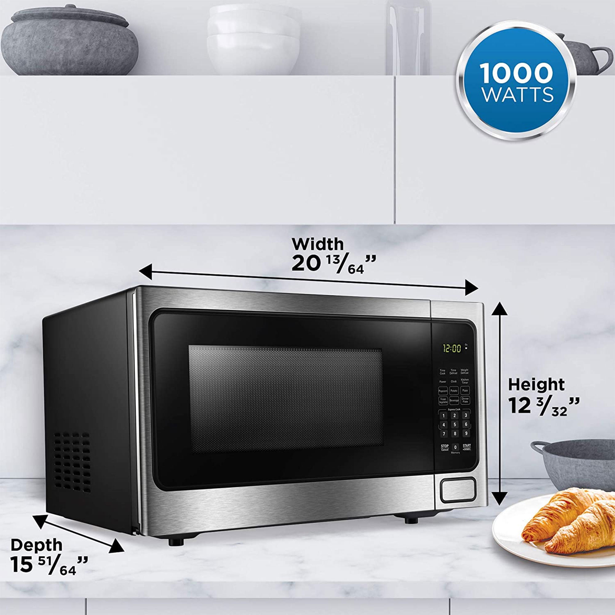 Danby DDMW1125BBS 1,000 W 1.1 Cu Ft Countertop Microwave, Stainless Finish