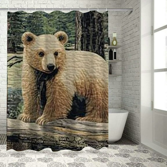 BCIIG Bear Cub Bathroom Decoration Set with Hooks, Colorful Polyester Cloth Fashion Shower Curtain Set, Waterproof and Easy to Install 36"x72