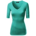 thumbnail image 3 of FashionOutfit Women's Basic Solid Arm Sleeve V Neck T-shirt Tops, 3 of 4