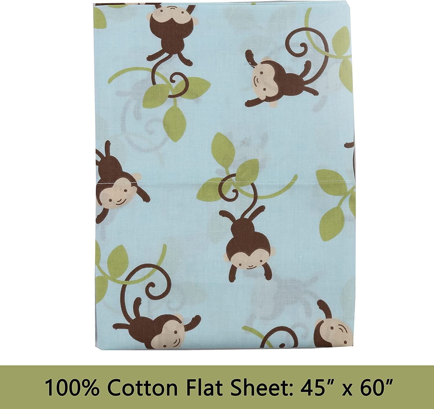 Jungle Monkey Tails Swing 3 Piece Blue Cotton Toddler Sheet Set