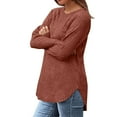 thumbnail image 6 of yoeyez Long Sleeve Shirts for Women Lightweight Knitted Fall Tunic Tops Crew Neck Hem Slit Pullover Basic Sweaters for Women 2024 Watermelon Red M, 6 of 6