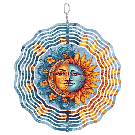 Sun Face Celestial 3D Wind Spinner, Sunshine Metal Hanging Ornament, Kinetic Garden Decor, Summer Outdoor Art