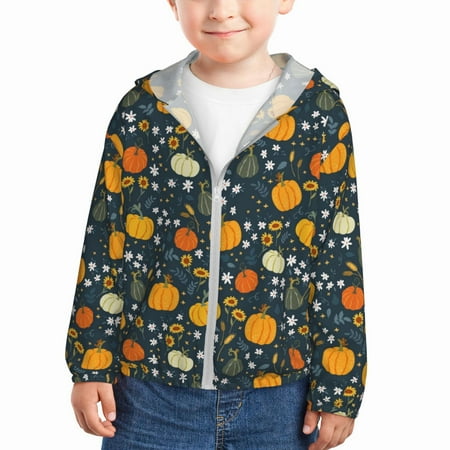 

Rash Guard for Boys Girls - Pumpkin Lightweight Long Sleeve Sun Protection Jacket Hooded Cooling Swim Shirt with Zipper for Toddler Kids Children