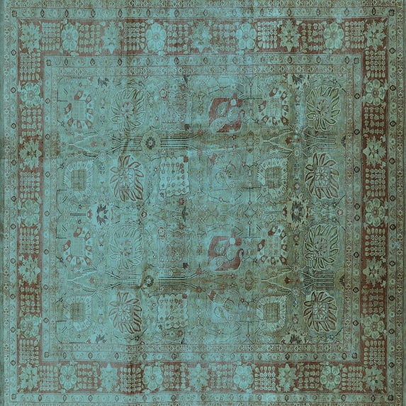 Ahgly Company Indoor Square Oriental Light Blue Industrial Area Rugs, 8' Square