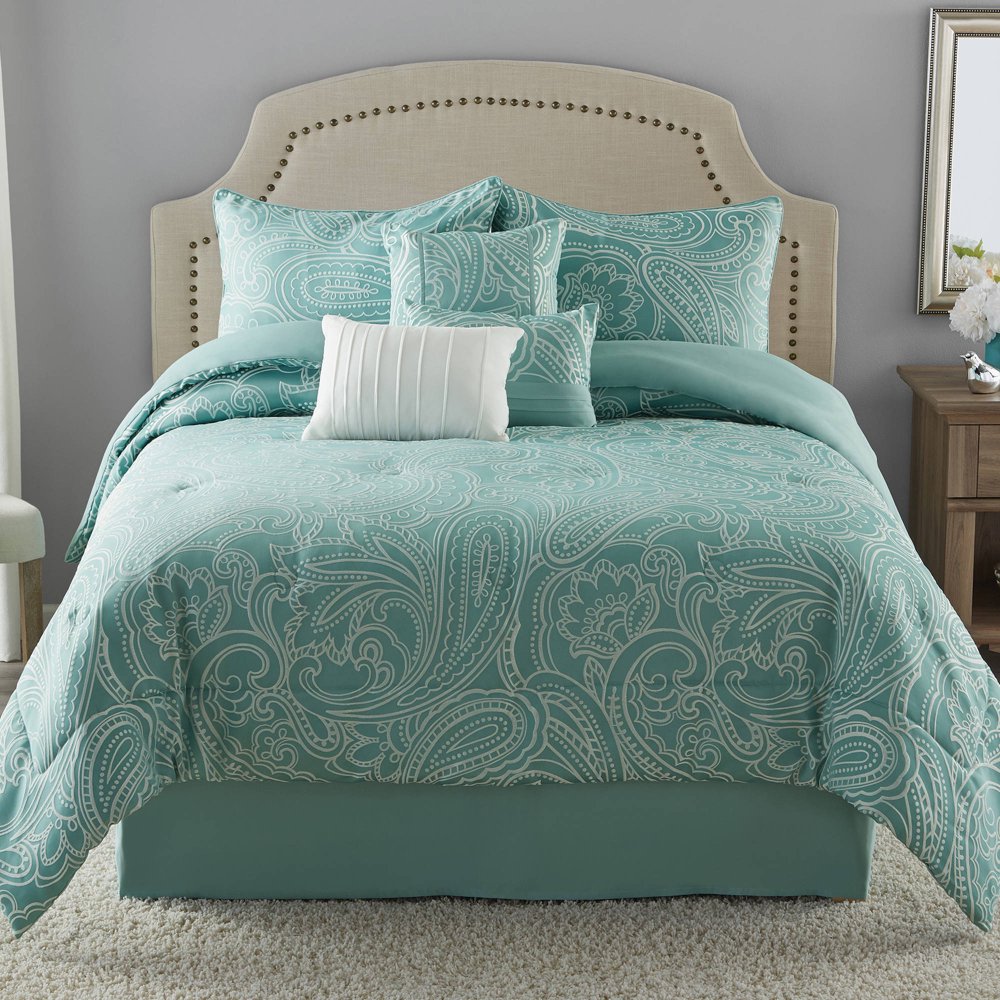Mainstays Full or Queen Paisley Jacquard Comforter Set, 7 Piece