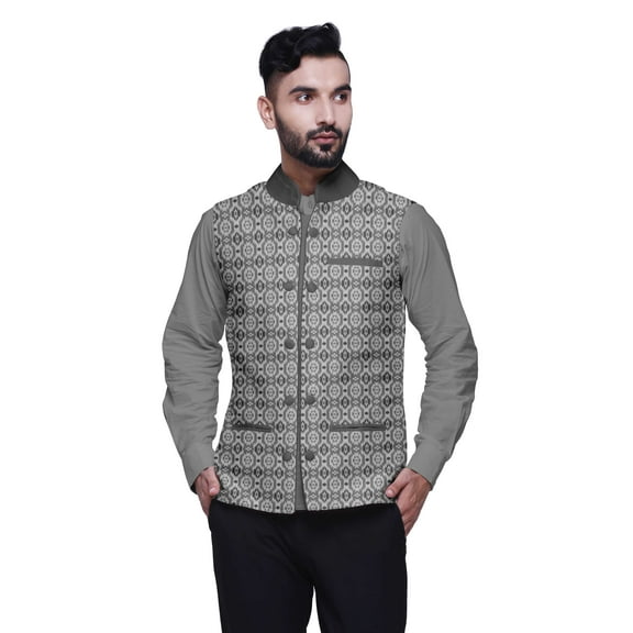 Atasi Printed Kurta With Solid Pajama & Nehru Jacket Set For Mens Party Wear