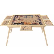 27 Inch High Tall 1500 Piece Puzzle Table with Legs, Large Wood Folding Jigsaw Puzzle Board with 5 Drawers for Adults, Game Table for Hobby Room Home Office, Natural