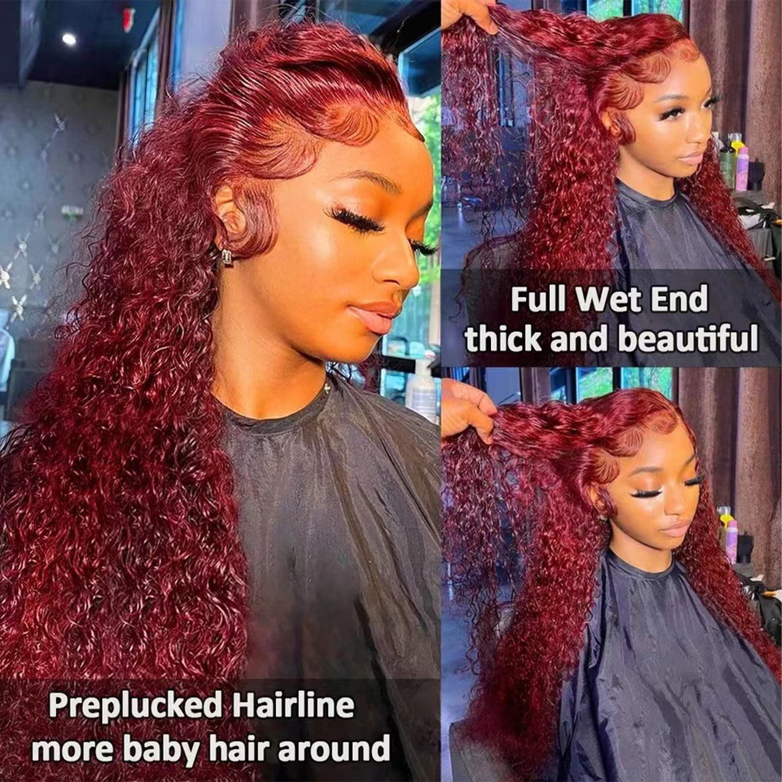 LEHOZIHEQ Burgundy Lace Front Wigs,13x6 HD Lace Front Wigs, Black Women Glueless Wigs Human Hair Pre Plucked Deep Curly Wet and Wavy Wig 24-32 Inch