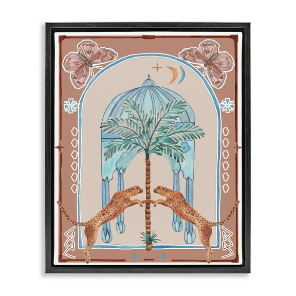 Stupell Industries Traditional Leopards & Palm Tree Animals & Insects Painting Black Floater Framed Canvas Art Print Wall Art, 17 x 21