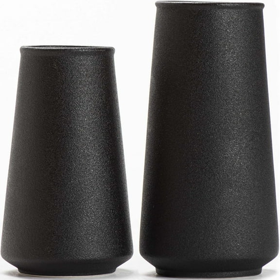 Matte Black Ceramic Boho Vases, Set of 2