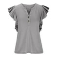 thumbnail image 4 of cfhntfmh Dressy Casual Shirts for Women Trendy Ruffle 1/4 Sleeve Length Summer Tops Soft V Neck Solid Color Tunic T-Shirts, 4 of 6