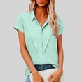 thumbnail image 2 of Women's Linen Tops Lapel Short Sleeve Shirts Casual Dressy Summer Tops Loose Button Tunic Summer Blouse, 2 of 8