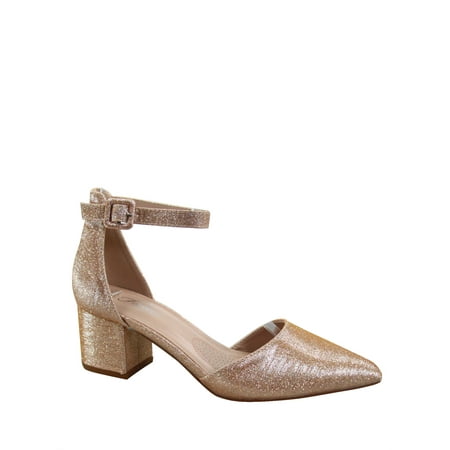 

Nataly-01 Women s Pointed Toe Ankle Strap Buckle Chunky Low Heels Sandals Shoes ( Champagne 10 )