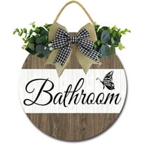 Eveokoki 11" Bathroom Signs for Front Door Farmhouse ，Rustic Round Wooden Hanging Wreaths for Bathroom Wash room Toilet Housewarming Gift Decoration Indoor Wall Decor