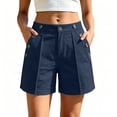 thumbnail image 2 of Omexry Maternity Shorts for Women Women's Summer Solid Color Casual Shorts with Pockets and Multiple Buttons Navy XXL, 2 of 6