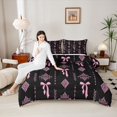thumbnail image 4 of Feelyou Black Pink Aztec Queen Comforter Set, Fashion Princess Bowknot Bedding Set, 3pcs, 4 of 8