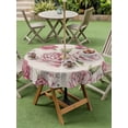 thumbnail image 3 of Outdoor Tablecloth with Umbrella Hole and Zipper, Pink Floral Round Table Cloth 54 Inch Waterproof Tablecloth, Spring Summer Vintage Flower Leaf Picnic Table Cover for Patio Camping, 3 of 7