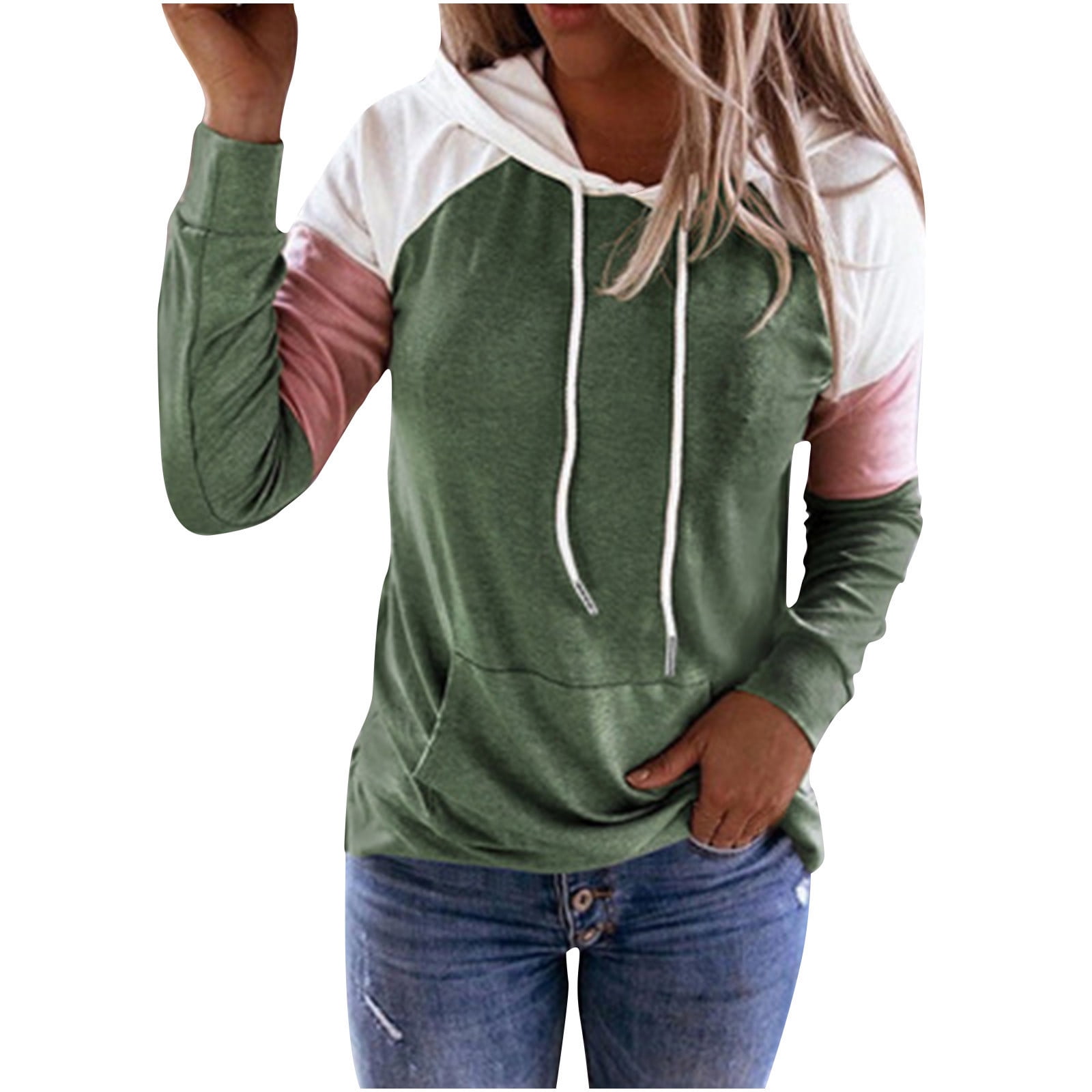 Hubery Women Colorblock Patchwork Hoodie Long Sleeves Tie Front Pullover Tops Hubery Women Colorblock Patchwork Hoodie Long Sleeves Tie Front Pullover Tops