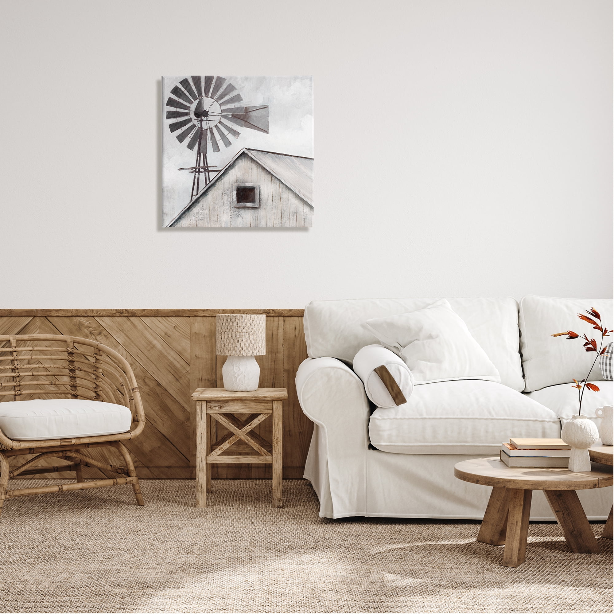 Stupell Industries Countryside Windmill Dark Cloudy Sky Rural Barn Painting Gallery Wrapped Canvas Print Wall Art, Design by Nan