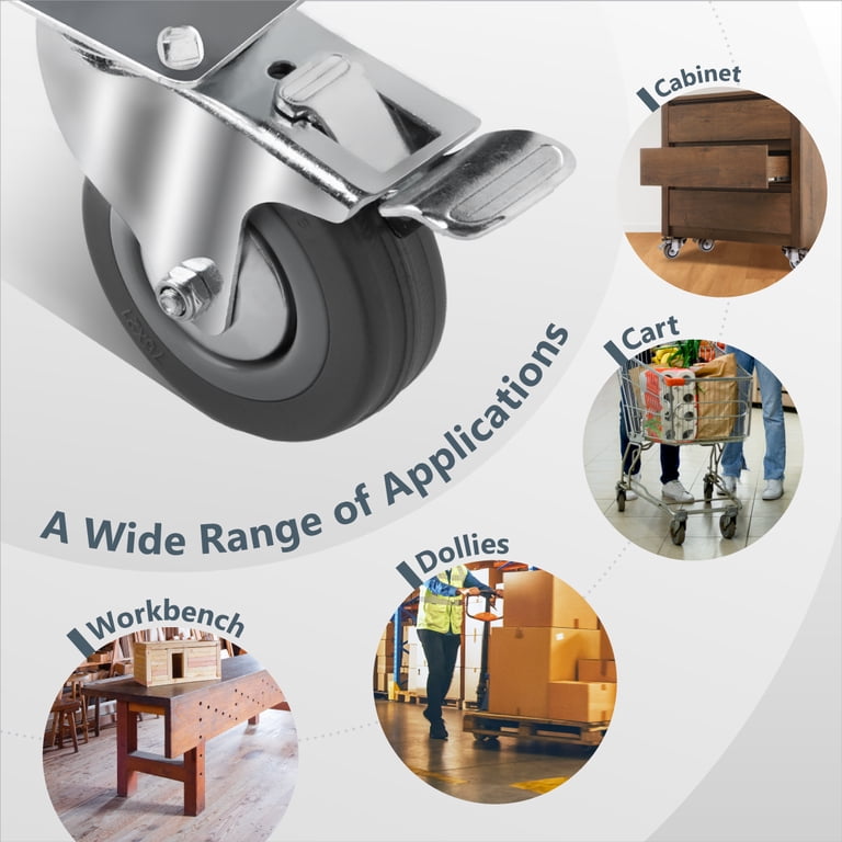 Powertec 3'' Swivel Caster Wheels With 640 Lbs Loads, Heavy Duty Plate