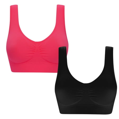 LFEOOST 2 Pack Women Sports Bra  2pc Convenient Pull On Bras Super Comfy Everyday Sports Bras Wireless Workout Bra Athletic Bra Hot Pink M
