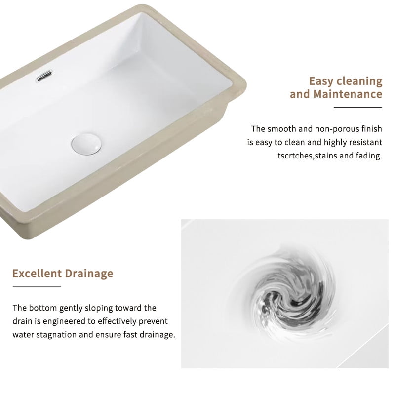 TICOZE Modern White 28 Inch Undermount Kitchen Sink, Fireclay Bathroom Sink Vanity Sink Style, Large Single Bowl Ceramic Sink with Overflow