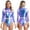 Blue, variant on Womens Metallic Shiny Bodysuit Front Zipper Long Sleeve Leotard Space Astronaut Leotard Jumpsuit Silver XL