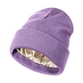 thumbnail image 2 of Gorro holgado y cálido de invierno con interior de seda, ligero y de tamaño universal. Púrpura, 2 of 9