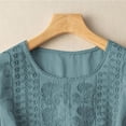 thumbnail image 5 of XPMWRP Women's 3/4 Length Sleeve Top Dressy Casual Crew Neck Embroidered Summer Top Pleated T-Shirts Loose Fit Work Blouses Blue XXXL, 5 of 6