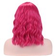 thumbnail image 2 of RightOn Hot Pink Wig for Women Short Curly Wig Hot Pink Wig with Bangs Rose Red Wig Synthetic Wigs with Wig Cap, 2 of 8