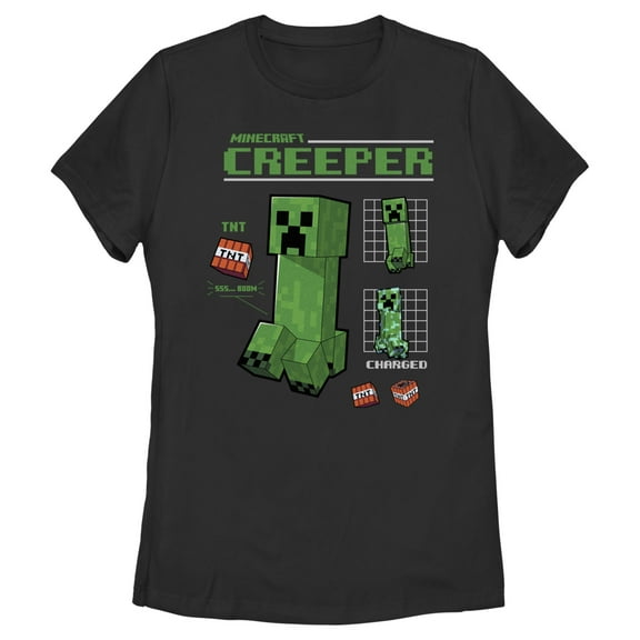 Women's Minecraft Creeper Graph Charged Graphic Tee Black Medium