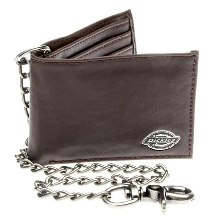 Dickies Black Leather Slim Bifold Wallet w/Metal Chain