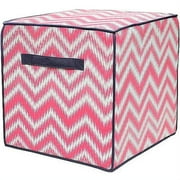 Urban Shop Square Pouf Ottoman, Pink Chevron