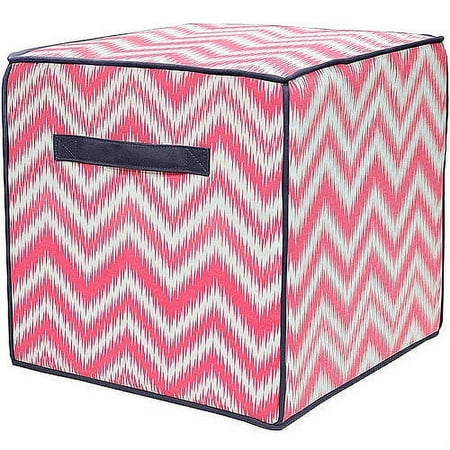 Urban Shop Square Pouf Ottoman, Pink Chevron