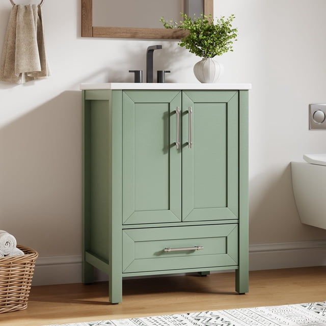 Freestanding Bathroom Vanity with Integrated Sink, Wood Storage Cabinet with Soft Close Doors and Drawer, Modern Floor Standing Vanity Set for Bathroom Organization, Multiple Sizes Colors Available